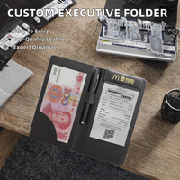 Porte-documents en cuir personnalisé avec fermeture éclair pour réunions d'affaires, organiseur de documents juridiques avec poches