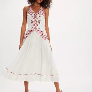 Vestido Largo Casual Bohemio con Cuello en V, Sin Mangas, Bordado y Espalda Descubierta para Playa 2025 - Product Image 1