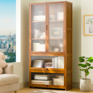 Étagère à livres moderne en bois avec portes en verre, meuble de rangement multi-niveaux pour salon, bureau à domicile, bibliothèque autoportante - Product Image 1