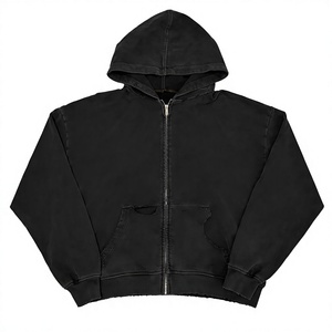 Sweat-shirt à capuche zippé pour homme, couleur unie, coton French Terry, coupe classique, vêtements décontractés d'hiver, design de poche à motif 3D - Product Image 1
