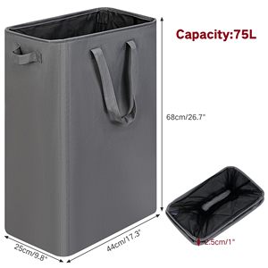 Cesto per Bucato Pieghevole Grande 75L 43x60cm <span class=keywords><strong>Grigio</strong></span> per <span class=keywords><strong>Bagno</strong></span> e Camera dei Bambini - Product Image 2