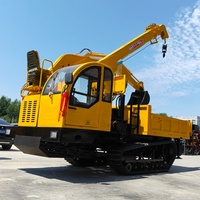 Dumper sur chenilles en caoutchouc de 8 tonnes personnalisé en usine avec grue hydraulique de 3 tonnes à 360° °   Basculeur rotatif sur chenilles pour le transport de matériaux de construction