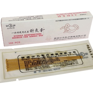 Aiguilles d'<span class=keywords><strong>acupuncture</strong></span> jetables stériles en plastique entièrement plaquées <span class=keywords><strong>or</strong></span> pour usage unique, 100 pièces/boîte avec tube guide - Product Image 2