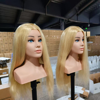 Blonde vraie tête d'entraînement de Mannequin de cheveux humains avec épaule beauté école mariée coiffure maquillage formation Mannequin poupée