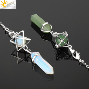 CSJA-péndulo <span class=keywords><strong>hexagonal</strong></span> de cristal merkaba, piedra natural curativa para espiga, adivinación, energía, joyería, G517 - Product Image 2