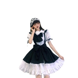 Costume de demoiselle d'honneur japonaise mignonne, ensemble robe noire et blanche, Costume pour femmes, Cosplay Anime, couleur unie, tissu en Polyester - Product Image 5