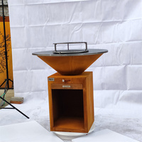 Barbecue au charbon en acier Corten rouillé moderne - Conception compacte sans fumée pour la cuisson en extérieur avec dispositifs de sécurité pour les fêtes de famille
