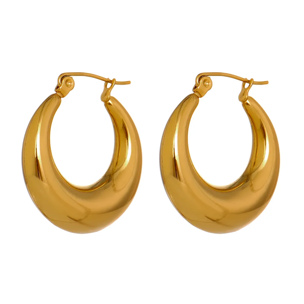 JINYOU 1548 Charm Chunky Hoop Earrings 25mm Stainless Steel Metal 18K Gold Plated Waterproof Huggie Earrings Jewelry for Women