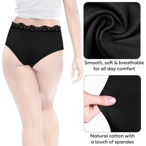 Lot de 10 culottes boyshort pour femme, taille mi-haute, en coton extensible avec dentelle, respirantes - Product Image 4