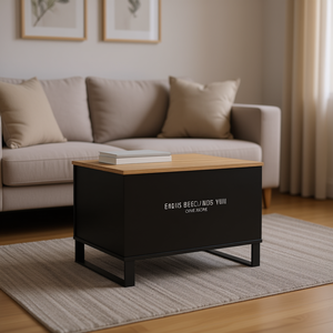 Medium <b>Black</b> Engineered Wood Coffee Table With Storage Metal <b>Frame</b> Modern Minimalist Living Room Furniture - Product Image 2
