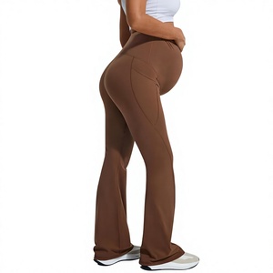 OEM Wholesale Custom Logo Maternity <b>Flare</b> <b>Leggings</b> Over the Belly with Pockets Soft Comfortable Pregnancy Yoga Daily Work Pants - Product Image 2