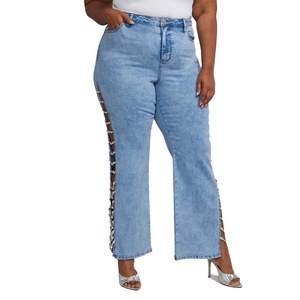 Nuevo diseño Skinny Jeans de pierna ancha para mujeres de talla grande Mummy Sexy Jeans con detalle de cadena lateral - Product Image 2