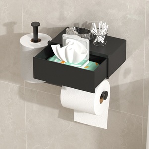 Support mural en alliage de zinc pour toilettes, distributeur de mouchoirs sans perçage, boîte à lingettes humides, support de téléphone portable de type tiroir pour salle de bain, design moderne - Product Image 5