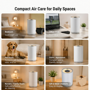 Purificador de Aire Mini Personalizado OEM KJ80 con Filtro HEPA H13, Lámpara Nocturna, Temporizador de 3 Velocidades, Silencioso para Escritorio o Dormitorio, Fabricante - Product Image 4