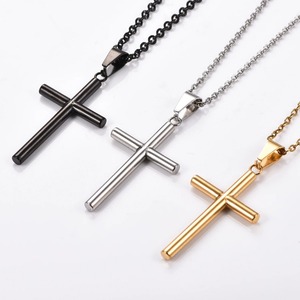 Colliers pendentifs croix cylindriques classiques pour hommes et garçons en acier inoxydable couleur or et argent, bijoux de mode pour la foi et la prière - Product Image 2