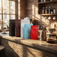 Sachet de café personnalisé à huit soudures latérales avec valve de dégazage unidirectionnelle, pochette à fond plat refermable pour l'emballage des grains de café
