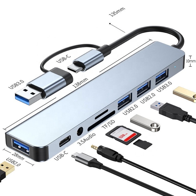 Cantell 8 in 1 USB3.0 C Docking Station Aluminium Metal USB Type C Hub with PD Charging for Computer in Stock