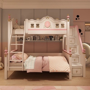<span class=keywords><strong>Cama</strong></span> litera de madera maciza para niños, diseño de princesa para niñas, <span class=keywords><strong>cama</strong></span> alta y baja de dos niveles para dos personas <span class=keywords><strong>con</strong></span> tobogán madre-hijo - Product Image 2