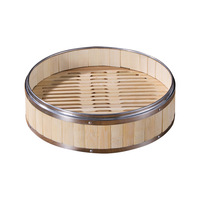 J8 Panier vapeur en bambou chinois écologique de grande capacité en plastique avec anneaux en acier pour boulettes et défroisseurs de légumes