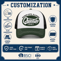 Casquette de baseball personnalisée style Trucker Chicago, dos en maille, visière courbée, Windy City 1967 Vintage, 4 couleurs assorties, unisexe, vente en gros, OEM