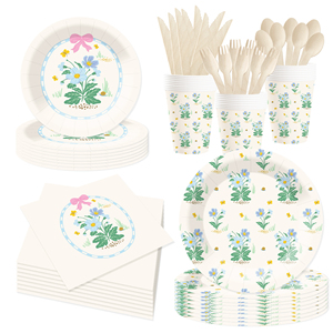 DAMAI - Vajilla de Papel con Diseño Floral para Fiestas, Baby Shower, Despedida de Soltera, Fiesta de Té, Platos, Vasos y Servilletas - Product Image 5