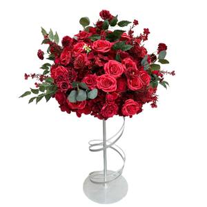 การจัดงานแต่งงาน โต๊ะงานแต่งงาน ดอกกุหลาบแดงประดิษฐ์ประดับกลางโต๊ะ ลูกบอลดอกกุหลาบแดง - Product Image 6