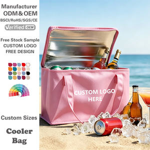 Bolsa Térmica Reutilizable Personalizada para Entrega de Alimentos, Bolsa de Playa Rosa de Tela No Tejida para Mantener Frías Botellas de Vino - Product Image 1