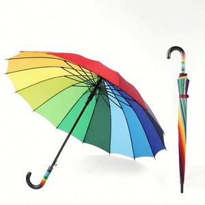 Large Auto Open 16 Rib Stick With a Classic J Hook Curved Handle Automatic <b>Windproof</b> Travel <b>Umbrella</b> Promotion Gift - Product Image 4