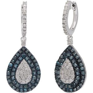 Teardrop <b>Dangle</b> <b>Earrings</b> 2.97 Cttw White And Blue <b>Diamond</b> Round Cut 925 Sterling Silver For Women Wedding Jewelry - Product Image 3