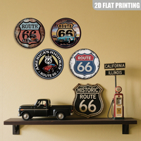 Juego de Letreros Metálicos Redondos Vintage Retro de Carretera, Decoración de Pared con Autos Clásicos para Cuarto de Hombre o Garaje