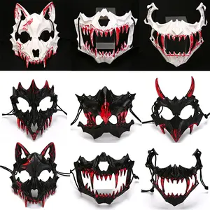 Halloween Anime Horror Half Face Bleeding Mask Tiger Night Fork Sky Dog Man Wolf Mask Dance Show Mask