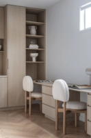 Vermonhouzz Armoire moderne en chêne blanc Offre Spéciale moderne côtelé îlot incurvé Meubles de cuisine en bois Armoire de cuisine