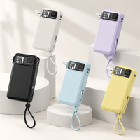 Batterie externe murale AC 22,5 W, chargeur de téléphone portable portable avec câbles Type C intégrés, 10000 mAh 20000 mAh, batterie externe transparente avec LED