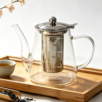Bouilloire à thé compatible avec les plaques de cuisson, 1200 ml, en verre borosilicate, avec infuseur, pichet, filtre amovible