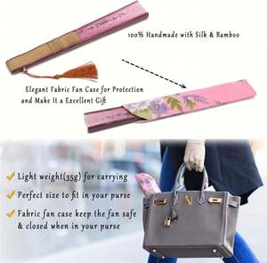 Abanicos Plegables de Bambú Guansen Flowers con Funda de Tela, Regalos Ecológicos, Abanicos Chinos de Estilo Retro Vintage - Product Image 2