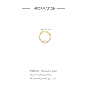 ROXI Boucle d'oreille créole en argent sterling 925 personnalisée, petite, incrustée de zircon, motif lune et œil de cheval, pour piercing de cartilage - Product Image 6