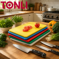 Planche à découper carrée en plastique pour usage commercial, qualité alimentaire, antibactérienne, anti-moisissure, double face, antidérapante, colorée