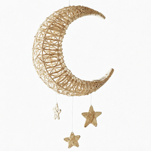 Ornements Artisanaux Bohèmes Modernes Minimalistes en Rotin Tressé Motif Lune et Étoile, Objets de Collection pour la Maison - Product Image 1