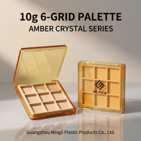 Palette de fards à paupières vide carrée 6 compartiments Série Ambre, étui compact de maquillage en plastique AS transparent, emballage de plateau à fards à paupières marque privée