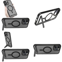 Casing Magnetik Transparan Pelindung dengan Stand untuk iPhone 11 12 13 14 15 16 Pro Max 17 Air Plus, Kompatibel dengan Pengisian Daya Nirkabel