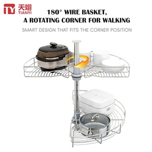 TIANYI Heavy Duty Chrome Steel Magic Corner <b>Pull</b> <b>Out</b> <b>Basket</b> 180° Revolving <b>Kitchen</b> Cabinet Storage Carousel - Product Image 3