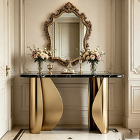 Table console de style moderne italien de luxe avec plateau en marbre, base en métal doré, table de présentation minimaliste pour salon, garantie 2 ans