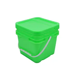 塗装魚粉スクエア屋外プラスチックグリーンバケット5L食品グレード正方形コンテナハンドル