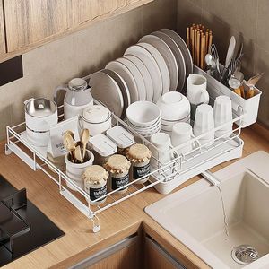 رف تجفيف الأطباق فوق الحوض قابل للتمدد، رف أطباق لسطح المطبخ من الفولاذ الكربوني - Product Image 5