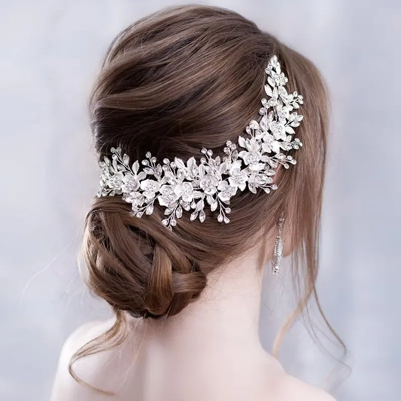 Повязка на голову с цветами для невесты, свадебные аксессуары для волос, украшения для волос ручной работы для невесты, Женский Хрустальный головной убор