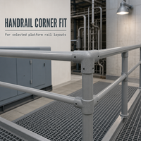 Raccord coudé en PRV pour plateformes industrielles, passerelles, escaliers et systèmes de balustrades pour zones utilitaires