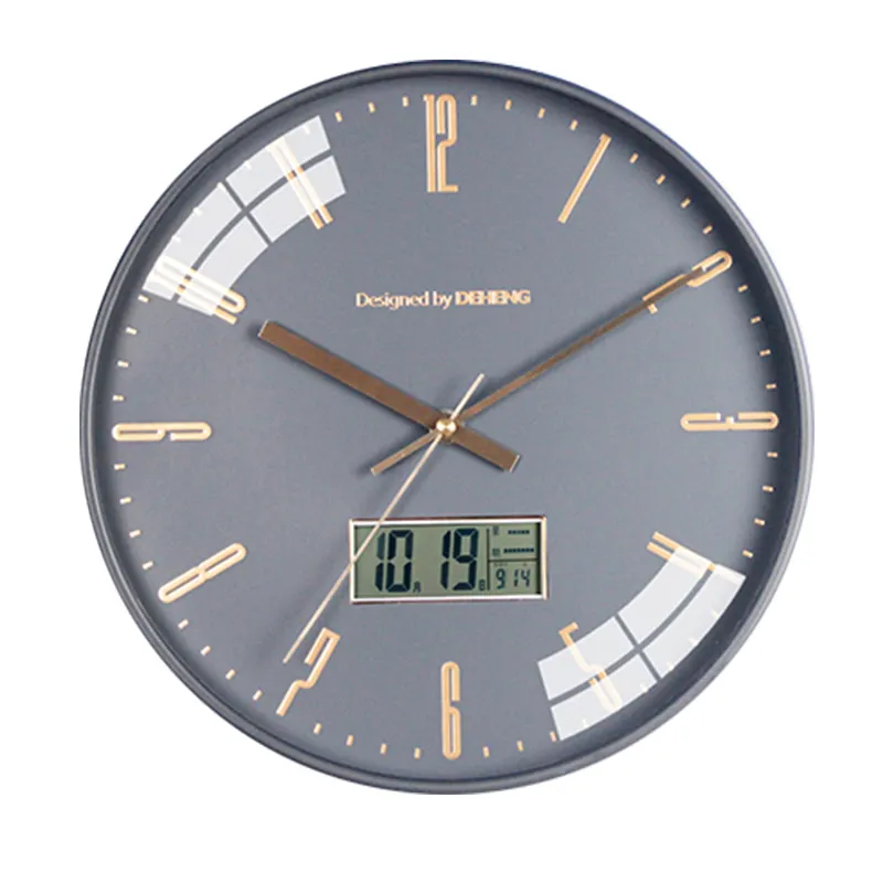 12インチの新しいデザイン30Cmサイレントファッションデジタル液晶ディスプレイ時計カレンダーの日と日付のモダンなカスタムグレーの壁掛け時計