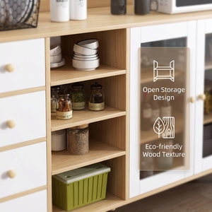 Meuble de salon multifonctionnel en <span class=keywords><strong>bois</strong></span> massif avec portes en verre <span class=keywords><strong>et</strong></span> étagères ouvertes |   Meubles d'appartement peu encombrants grande capacité - Product Image 3