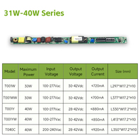 Controlador LED AC-DC de 40W 880mA, Alta Potencia, Baja Distorsión Armónica Total, Placa Delgada para Luminarias, Entrada 100-277V