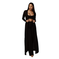 Usine en gros Europe et mode américaine costumes décontractés Stretch tricoté haut de bikini pantalon à jambes larges + long manteau trois pièces femmes